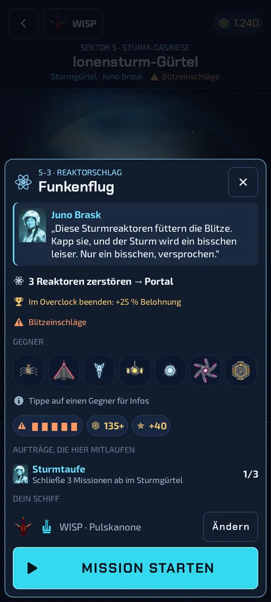 Missionsbriefing mit Funkspruch, Gegnern und Bonusziel