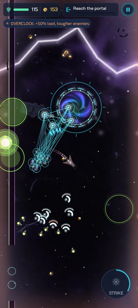 Overclock in sector 10: chain lightning jumps between enemies next to the open jump gate