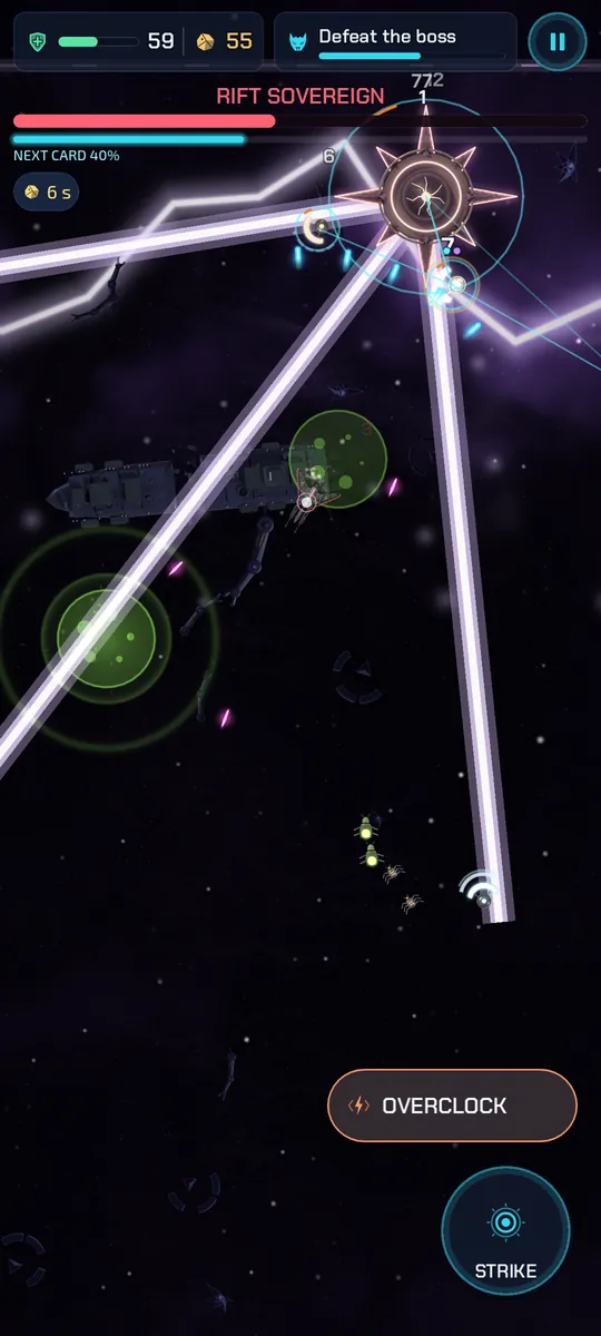 Final boss Rift Sovereign: mirror beams fan out across the arena