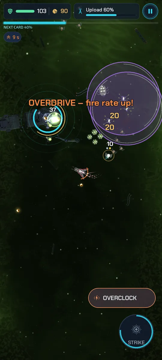 Swarm Nest: Overdrive power-up, spore clouds and swarm enemies